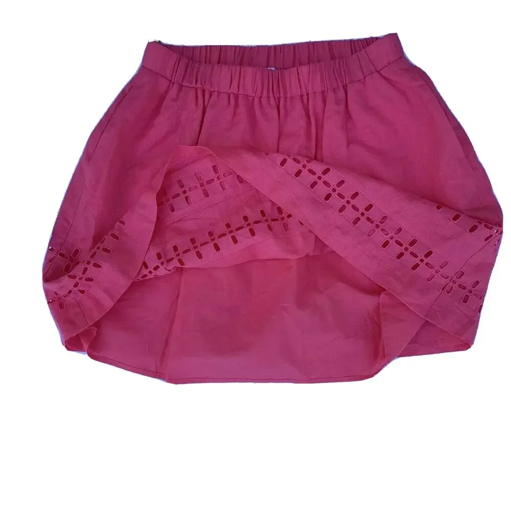 Crown & Ivy women coral reef Cut Out Eyelet Linen Elastic Waist Mini Skirt Sz 6 - Picture 4 of 8
